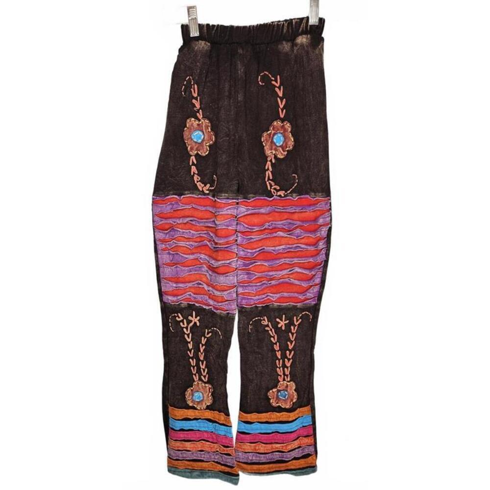 K.P.C. Bohemian Handmade in‎ Nepal Embroidered Stonewash Black Pants Size Small